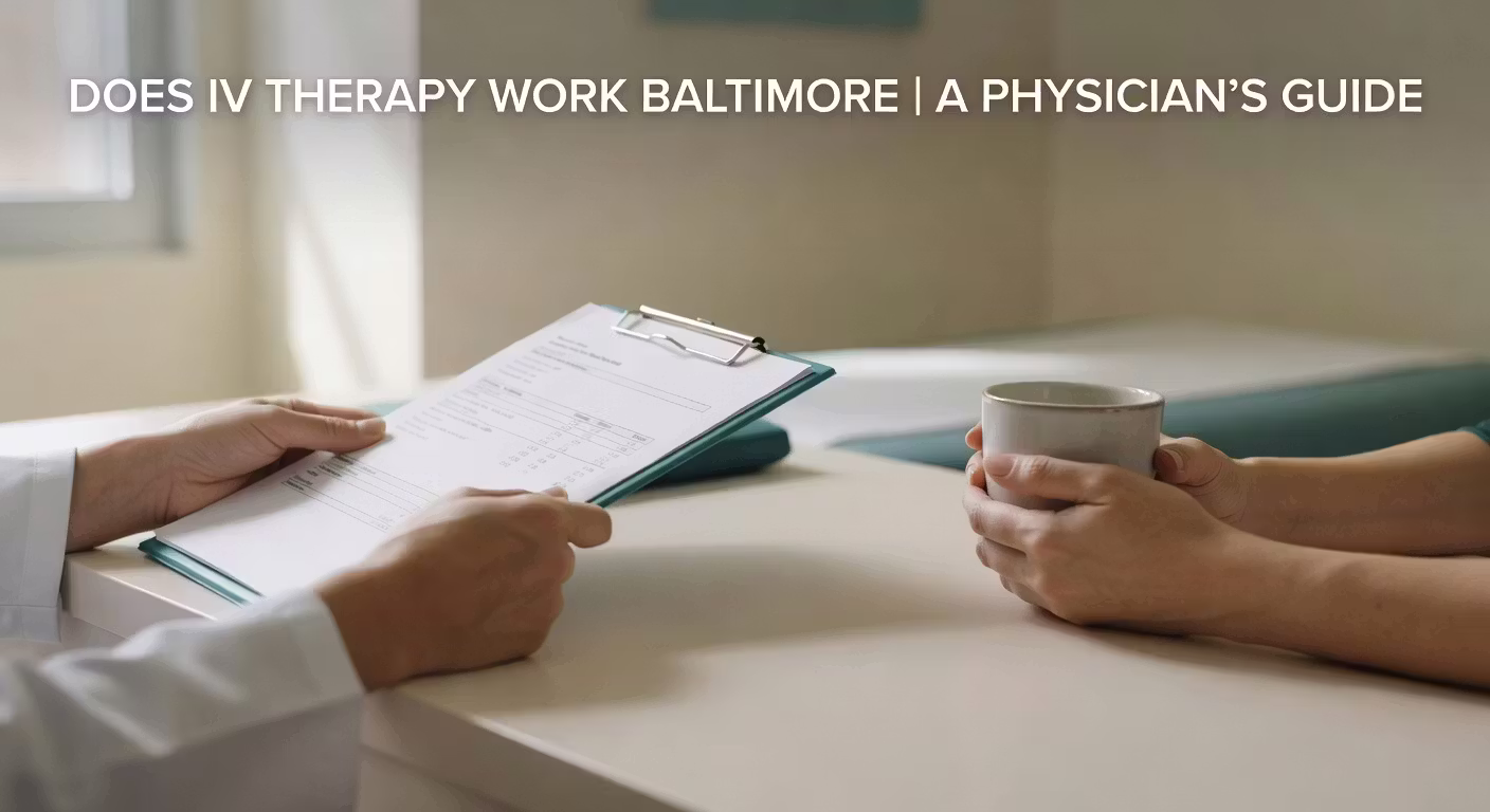 Does IV therapy work Baltimore — physician consultation with lab results at Vita Nova Canton clinic